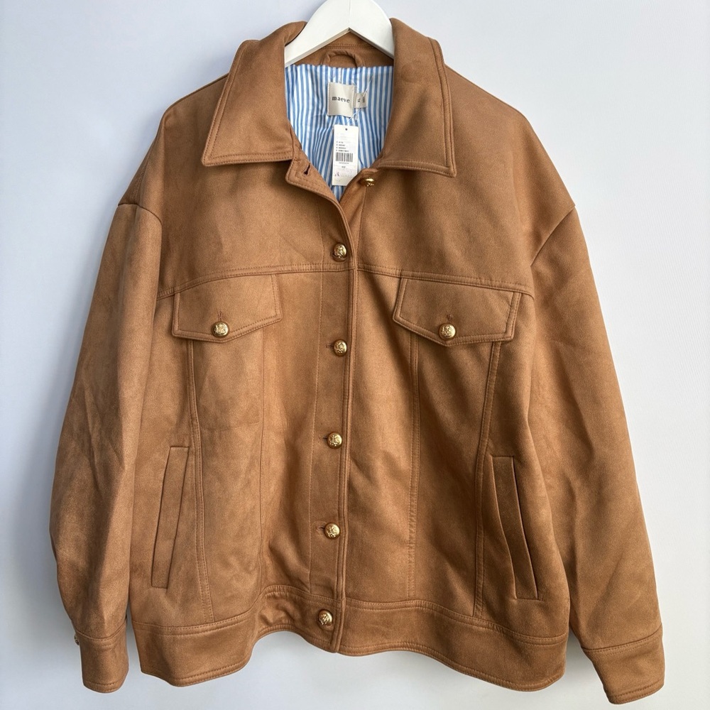 Anthropologie Maeve Tan Suede Trucker Jacket - Picture 7 of 14